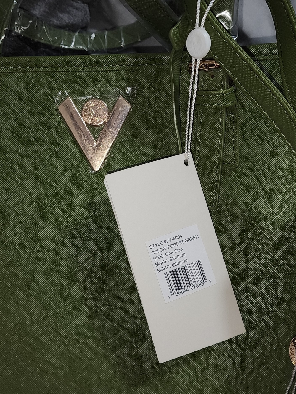 Valentino Forest Green Tote with Gold V Logo